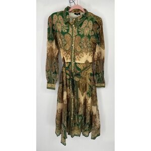 Vici Olandra Maxi Shirt Dress Women's S Green Paisley Tie-Waist Button Front NWT
